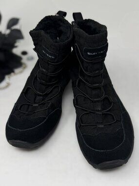 🥾 SKECHERS Black Booties Womens Ankle Boots with Furry Lining Size 7.5 NEW TAGS